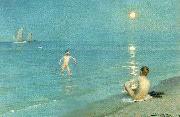Peter Severin Kroyer badende drenge en sommeraften ved skagen strand Germany oil painting artist